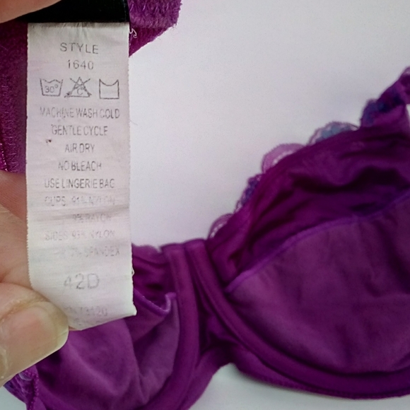 Vintage Frederick's of Hollywood Lace Purple Navy Flowers Bra 42D - Picture 10 of 11